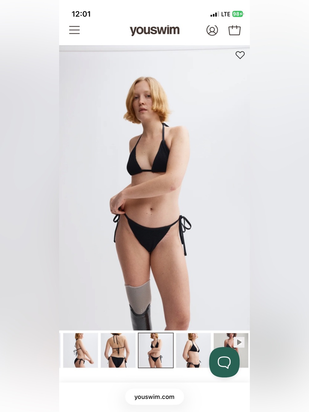 Youswim Zera Black Textured Tie-Side Triangle Bikini Set